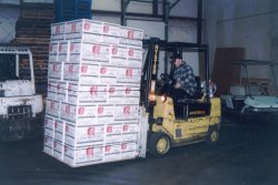 Fork lift with apple cartons